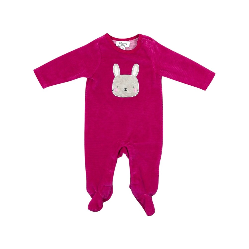 Sterling Baby Fuchsia Pink Velour Bunny Face Footie Pajamas Sleepsuit 3M